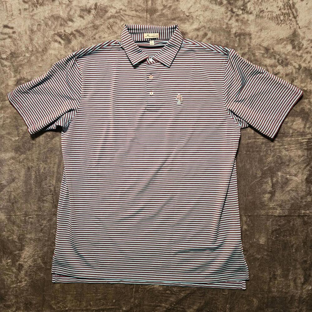 Peter Millar Men's XL Performance Golf Polo Logo "1890"  Blue And Purple Stripe
